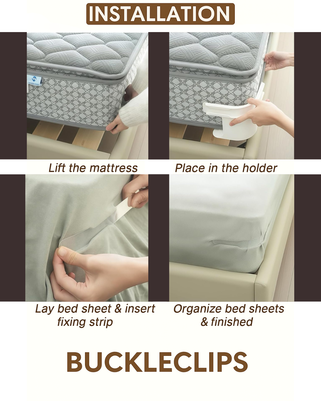 "BUCKLECLIPS" bedsheet fasteners